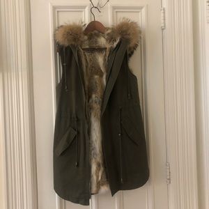 Fur-lined Long Hooded Vest